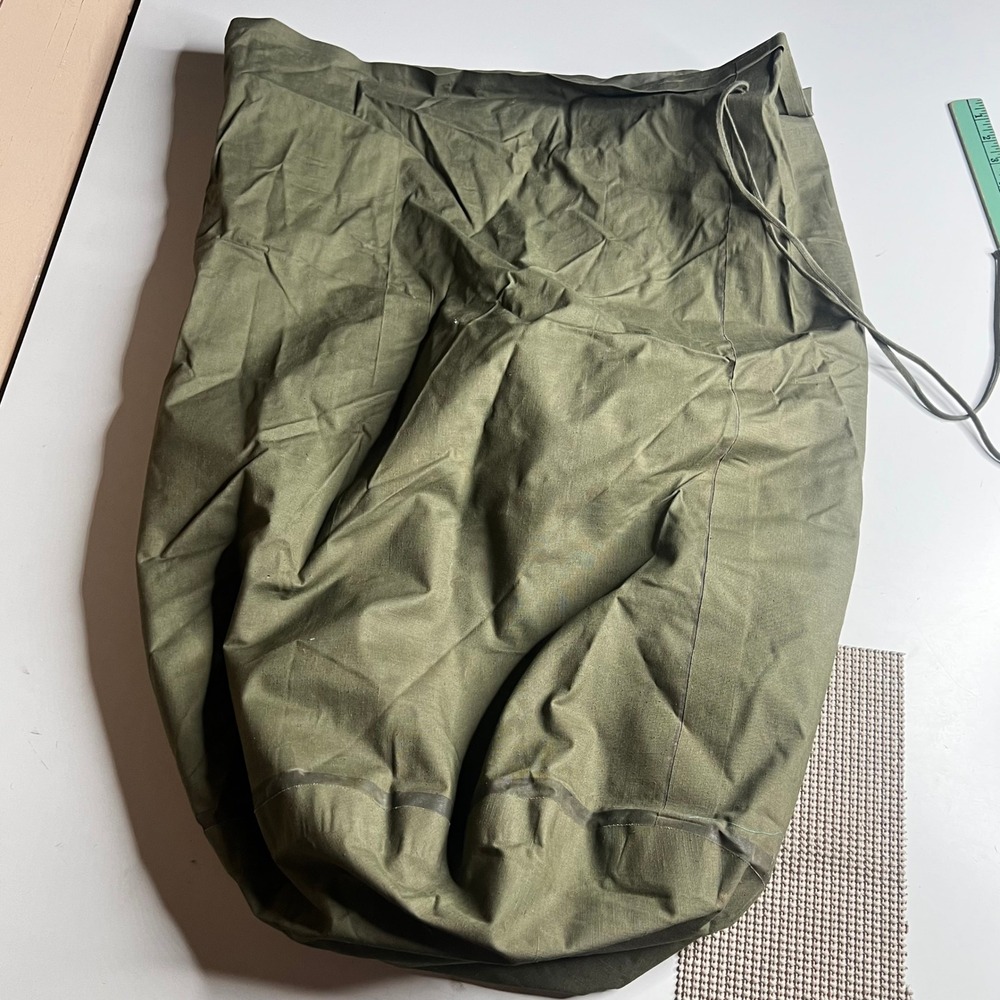 Vintage Military Surplus Laundry Bag Olive Drab Canvas Drawstring Stenciled USGI